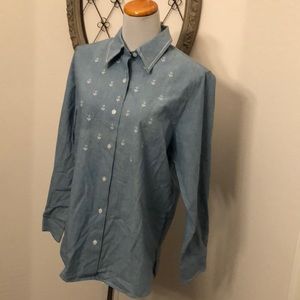 Chelsea Campbell light blue button down shirt 12